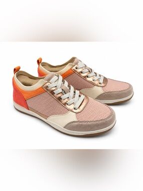 Bzees Pink & Coral Mesh Sneakers Comfort Slip-On Lace Up Shoes SIZE 6